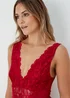 Red Lace Detail V-Neck Bodysuit - Small Image 3