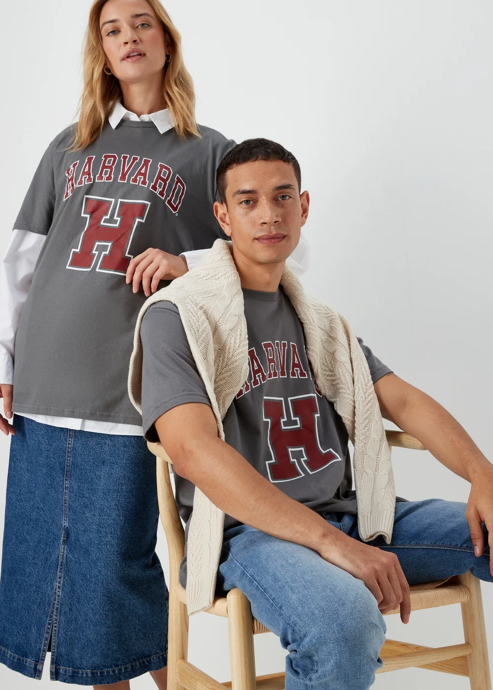 Charcoal Harvard Print T-Shirt - Small Image 1