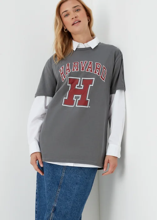 Charcoal Harvard Print T-Shirt - Small Image 5
