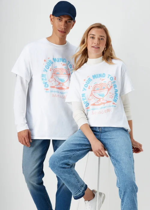 White Ramen Print T-Shirt - S Image 1