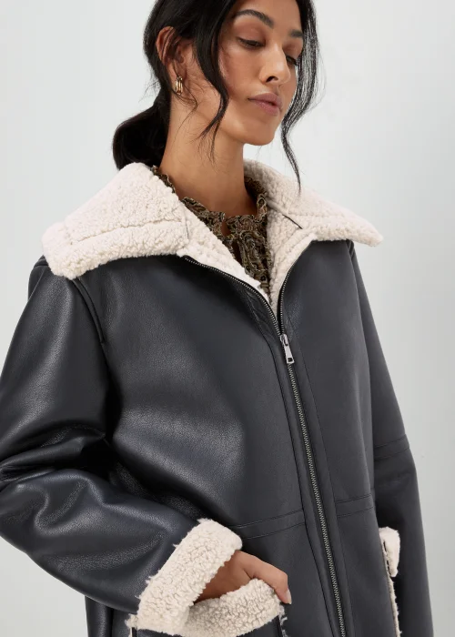 Black Shearling Aviator Coat - 8 Image 3
