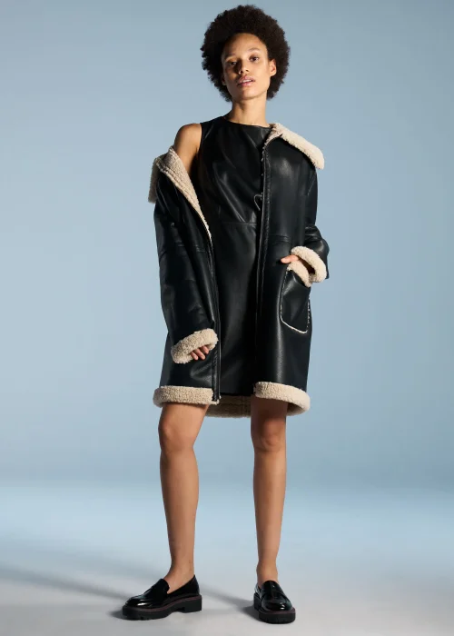 Black Shearling Aviator Coat - 8 Image 6