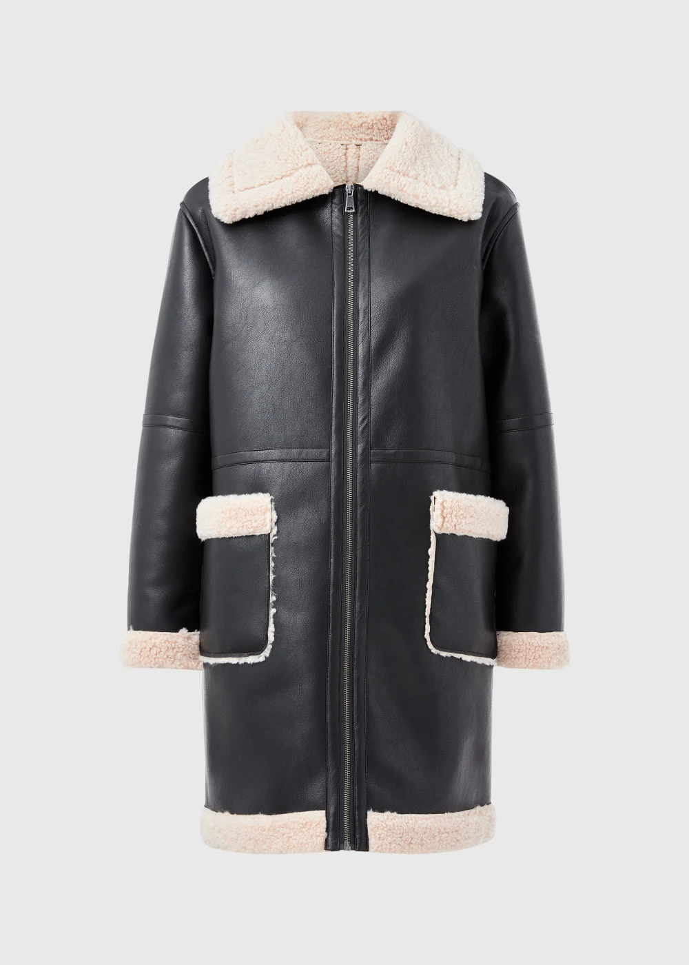 Black Shearling Aviator Coat - 8 Image 5