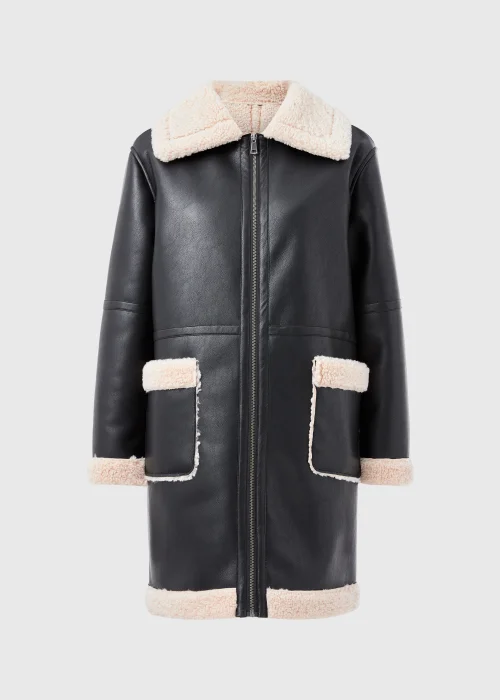 Black Shearling Aviator Coat - 8 Image 5