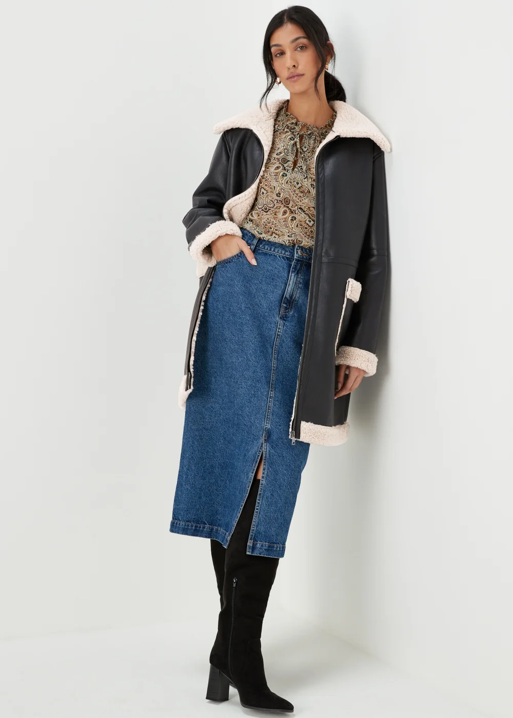 Black Shearling Aviator Coat - 8 Image 4