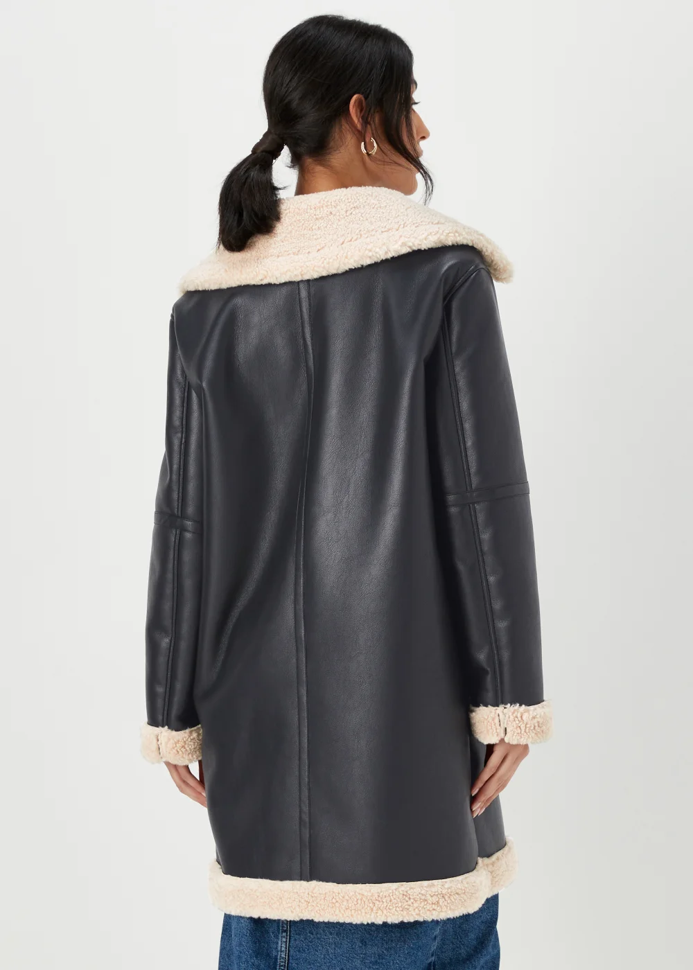 Black Shearling Aviator Coat - 8 Image 2