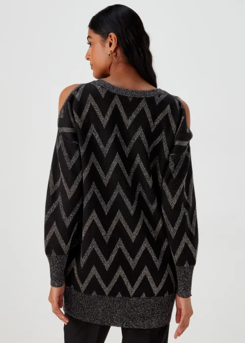 Et Vous Black Metallic Zigzag Cold Shoulder Knitted Mini Dress - 8 Image 2