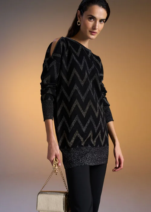 Et Vous Black Metallic Zigzag Cold Shoulder Knitted Mini Dress - 8 Image 6