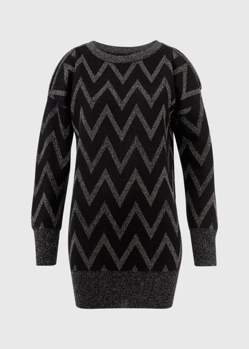 Et Vous Black Metallic Zigzag Cold Shoulder Knitted Mini Dress - 8 Image 5