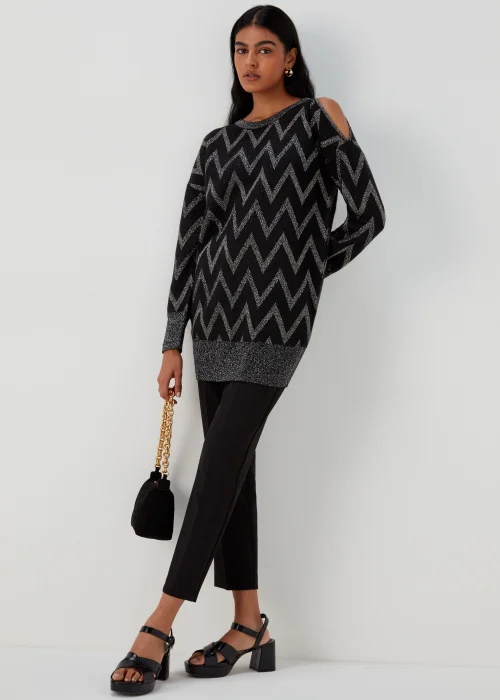 Et Vous Black Metallic Zigzag Cold Shoulder Knitted Mini Dress - 8 Image 4