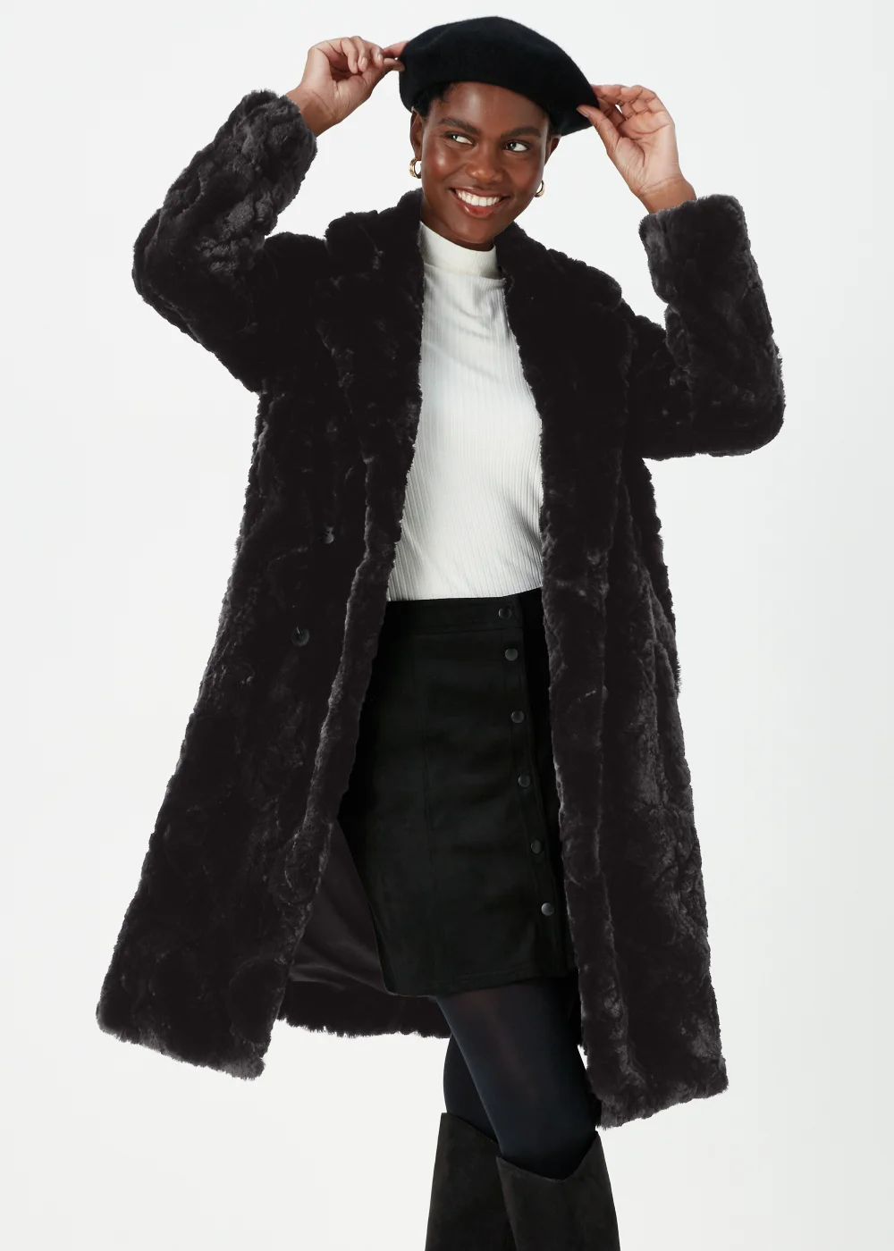 Black Faux Fur Coat - 8 Image 4
