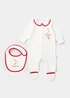 Baby Cream My First Christmas Velour Sleepsuit & Bib Set (Tiny Baby-6mths) - Tiny Baby Image 1
