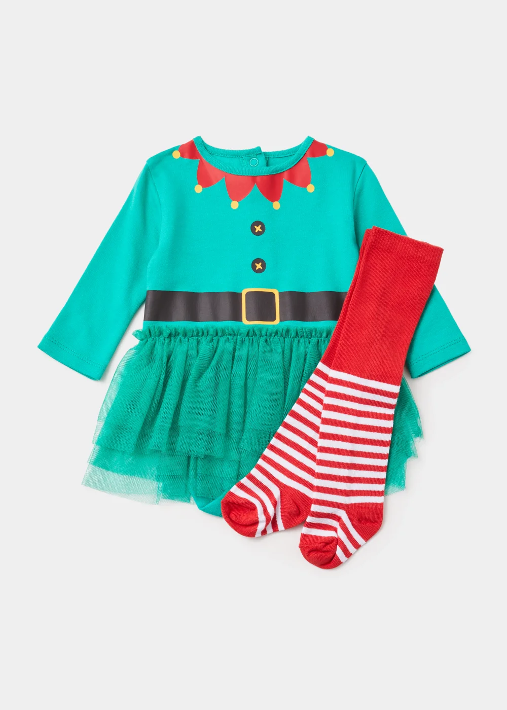 Baby Green Christmas Elf Tutu & Tights Set (Newborn-18mths) - 0-3 months Image 1