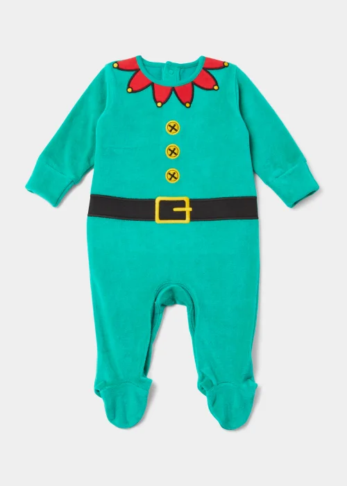 Baby Green Christmas Elf Print Sleepsuit (Newborn-18mths) - Newborn Image 1