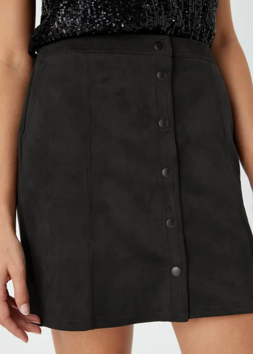Black Faux Suede Button Mini Skirt - 8 Image 3
