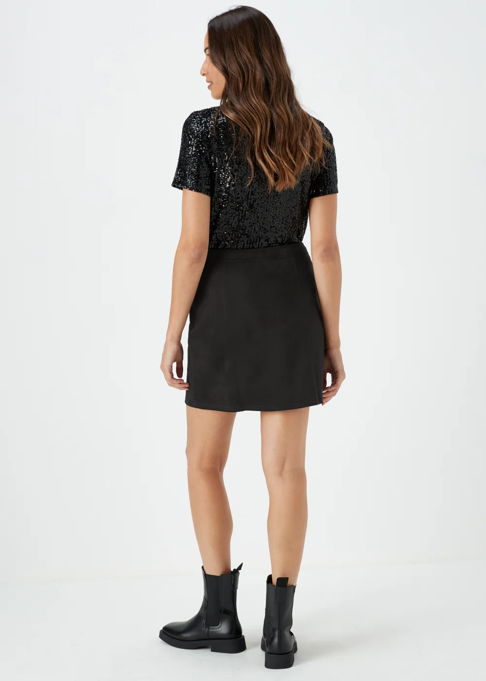 Black Faux Suede Button Mini Skirt - 8 Image 2