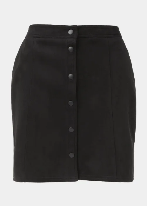 Black Faux Suede Button Mini Skirt - 8 Image 5