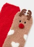 2 Pack Red & Reindeer Fluffy Christmas Socks - One Size Image 2