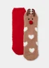 2 Pack Red & Reindeer Fluffy Christmas Socks - One Size Image 1