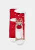 Multicoloured Christmas Reindeer Print Slipper Socks - One Size Image 1