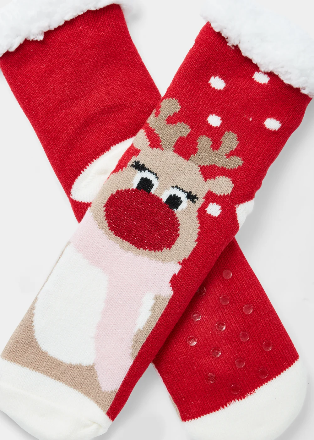 Multicoloured Christmas Reindeer Print Slipper Socks - One Size Image 2