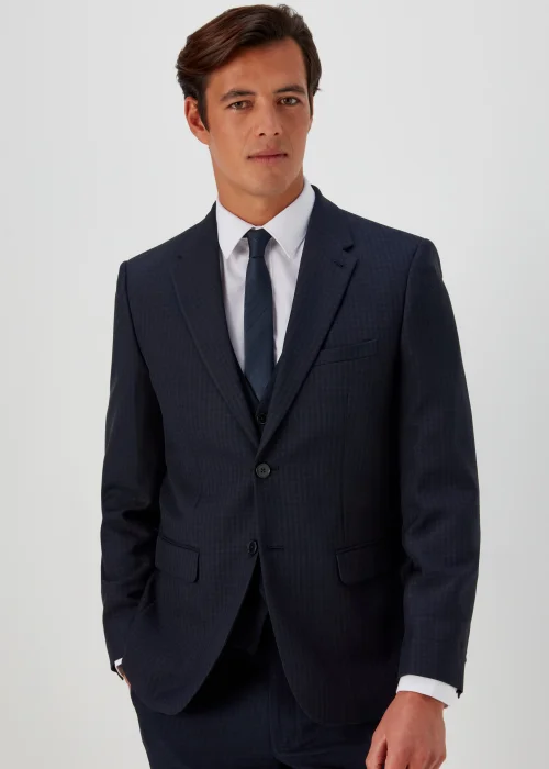 Taylor & Wright Tyne Navy Check Tailored Fit Suit Jacket - 38 Chest Regular Image 1