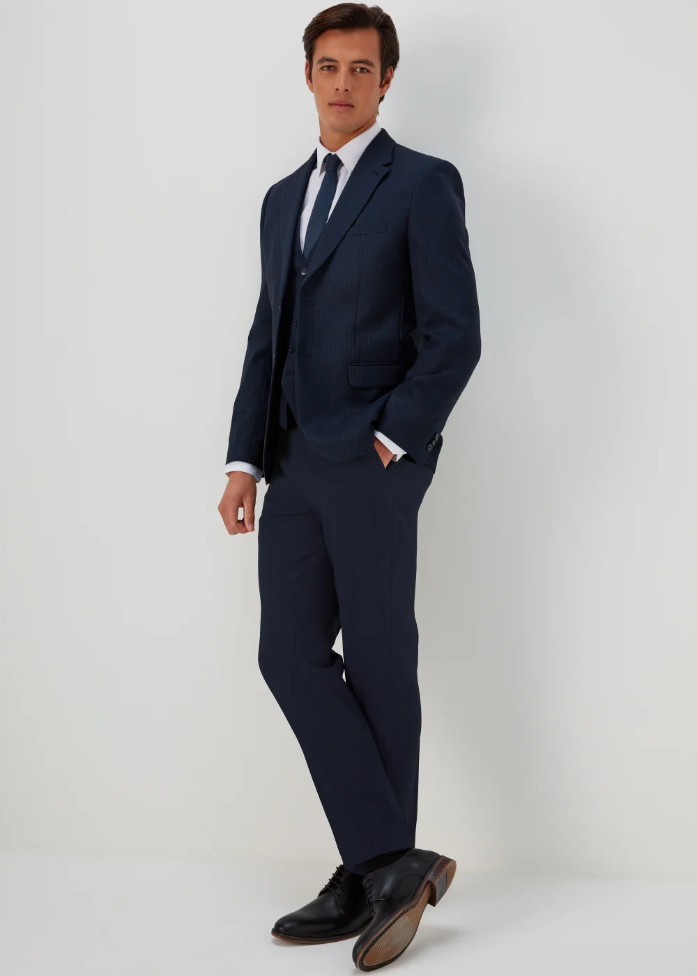 Taylor & Wright Tyne Navy Check Tailored Fit Trousers - 32 Waist Long Image 4