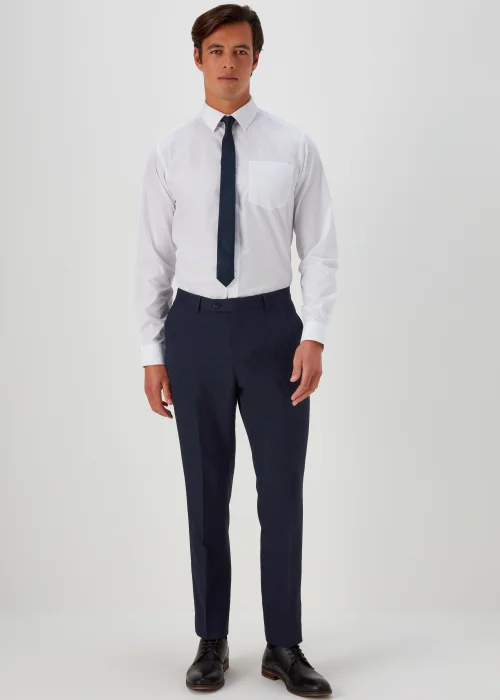 Taylor & Wright Tyne Navy Check Tailored Fit Trousers - 32 Waist Long Image 1