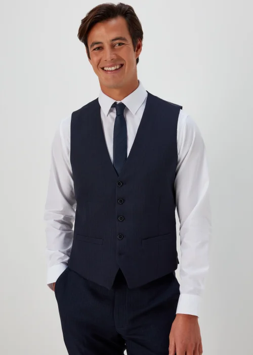Taylor & Wright Tyne Navy Check Suit Waistcoat - Small Image 1