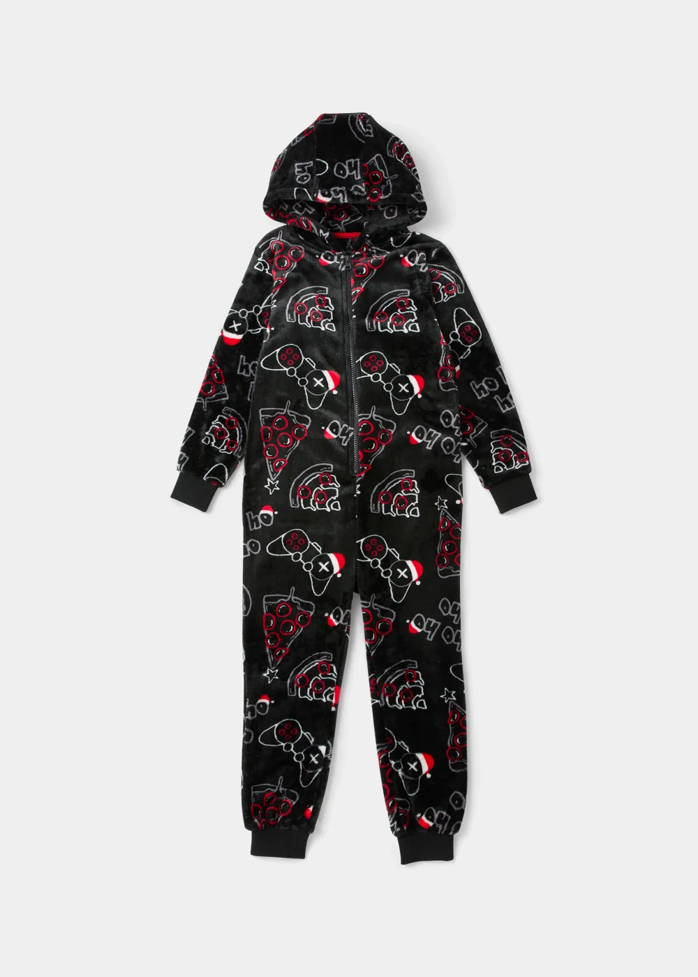 Boys Black Christmas Pizza Onesie (4-13yrs) - Age 4 Years Image 1