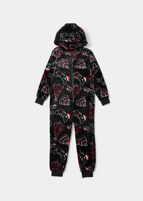 Boys Black Christmas Pizza Onesie (4-13yrs) - Age 4 Years Image 1