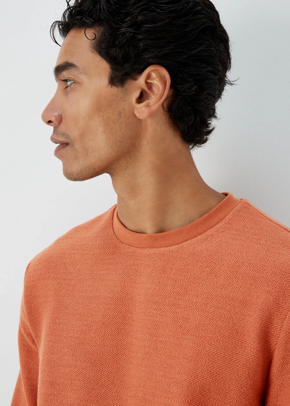Orange Textured Crew Neck Sweatshirt - S Image 3