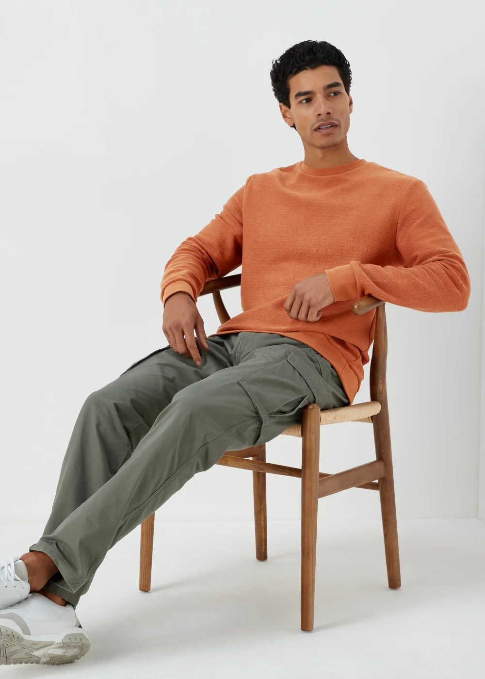 Orange Textured Crew Neck Sweatshirt - S Image 4