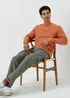Orange Textured Crew Neck Sweatshirt - S Image 4