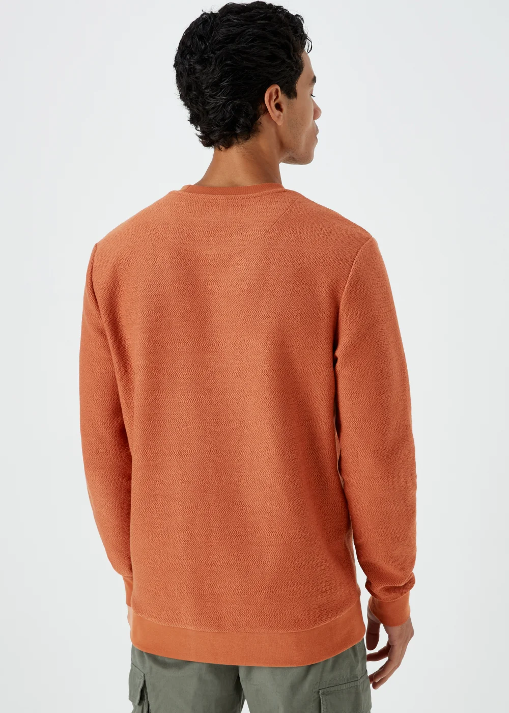 Orange Textured Crew Neck Sweatshirt - S Image 2