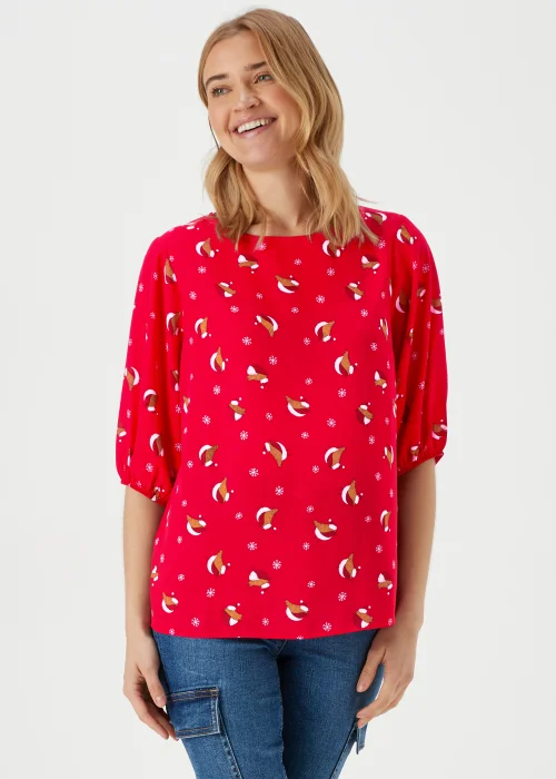 Red Christmas Robin Print Box Top - Size 8 Image 1