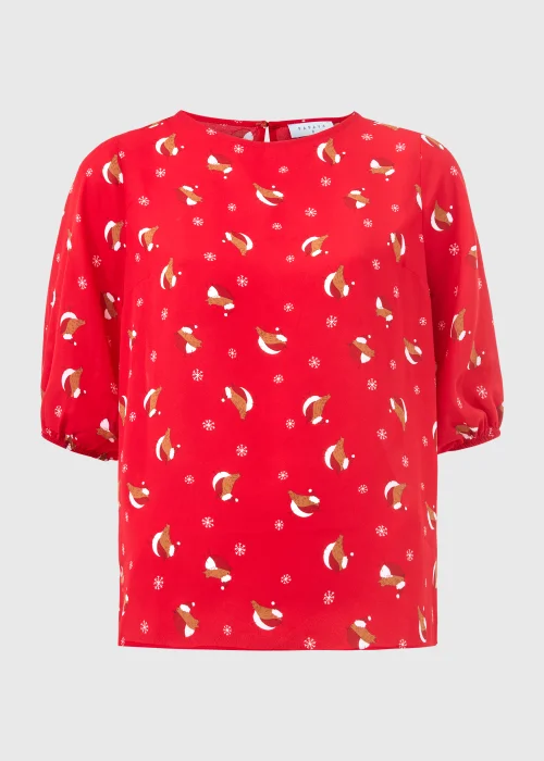 Red Christmas Robin Print Box Top - Size 8 Image 5