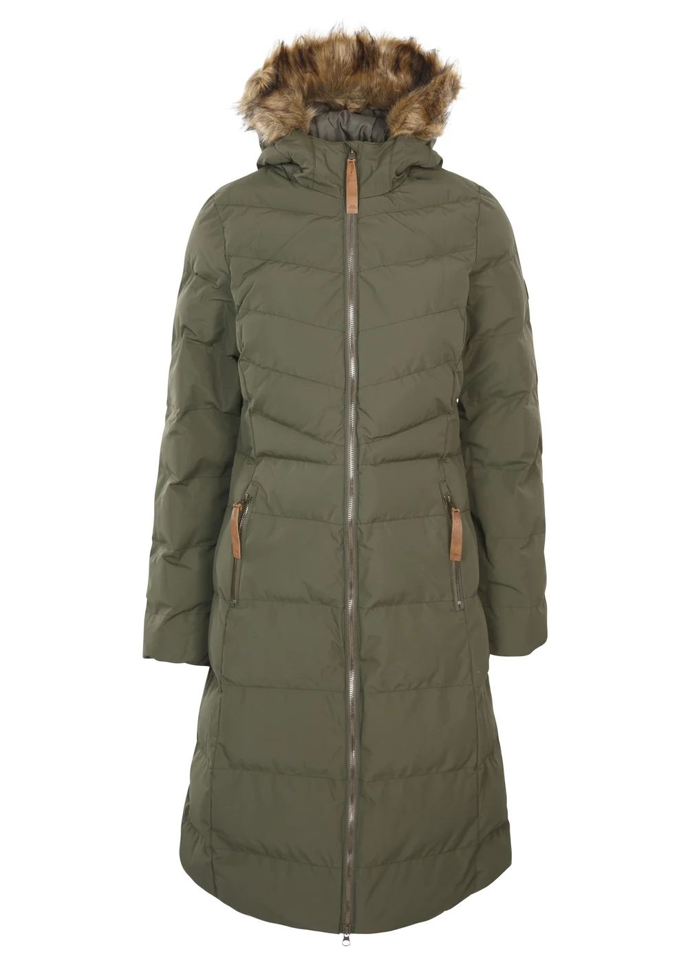 Trespass Audrey Khaki Padded Long Jacket - S Image 1