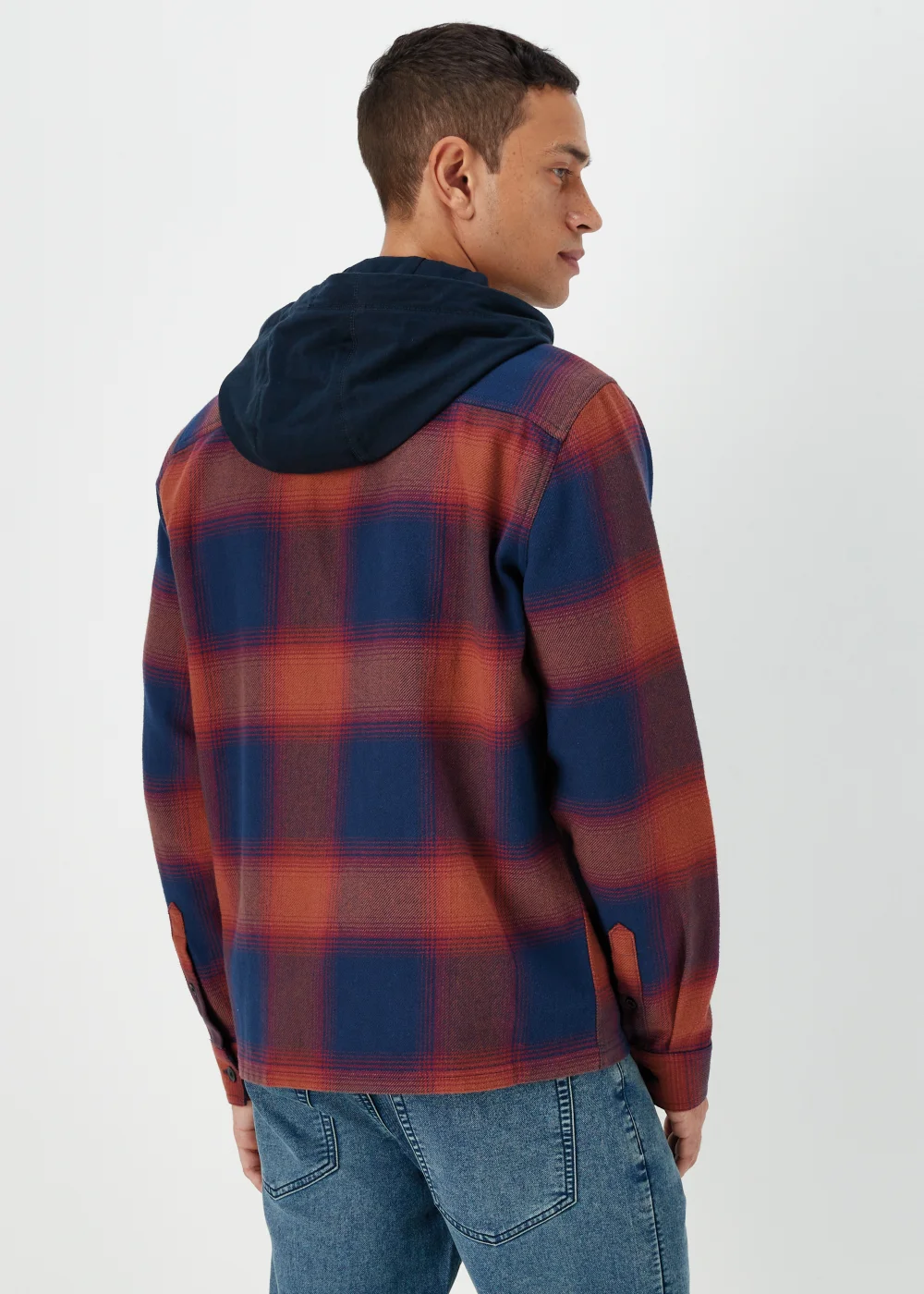 Burgundy Hooded Brushed Check Shirt - S Image 2