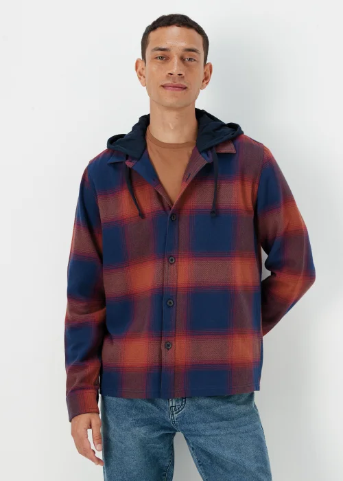 Burgundy Hooded Brushed Check Shirt - S Image 1
