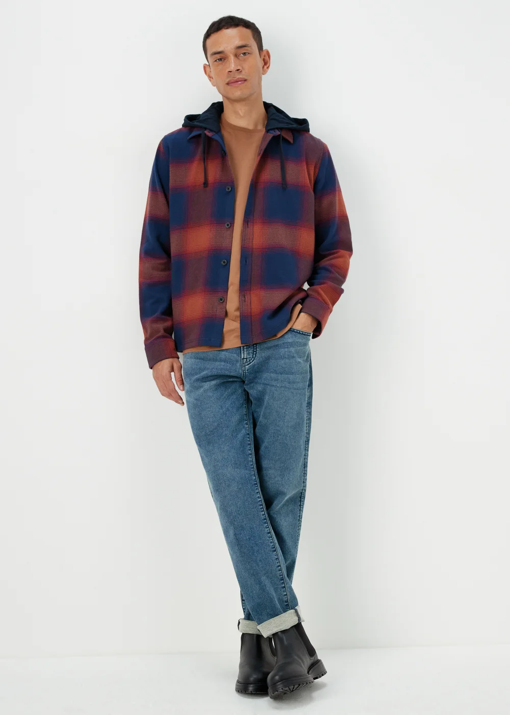 Burgundy Hooded Brushed Check Shirt - S Image 4