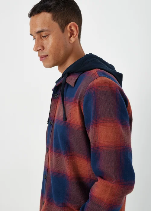 Burgundy Hooded Brushed Check Shirt - S Image 3