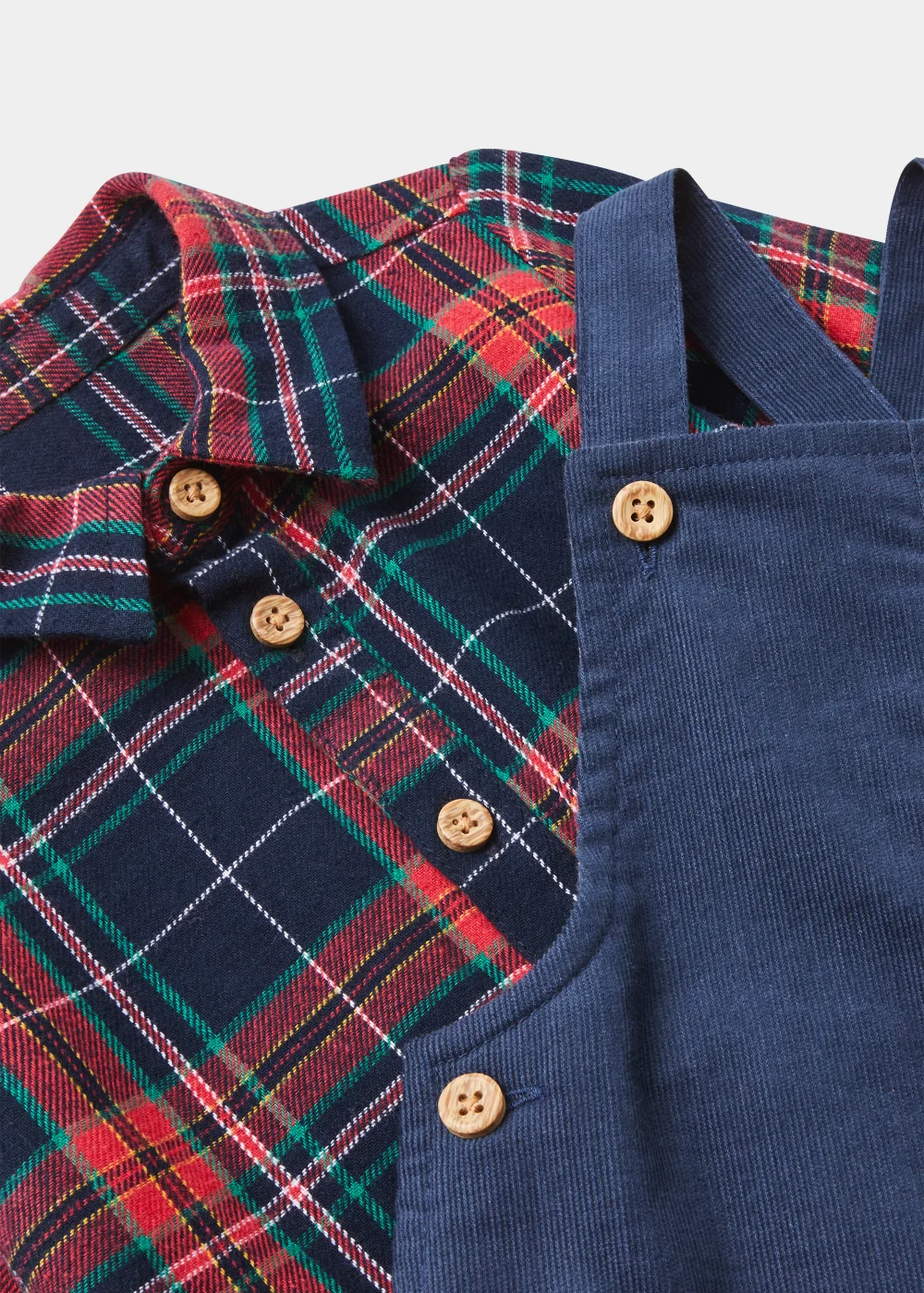Baby Navy Cord Dungarees & Check Shirt Bodysuit Set (Newborn-23mths) - 0-3 months Image 2
