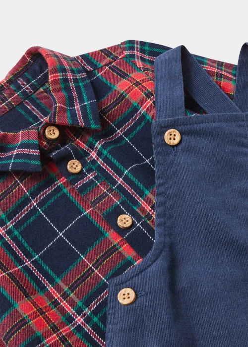 Baby Navy Cord Dungarees & Check Shirt Bodysuit Set (Newborn-23mths) - 0-3 months Image 2