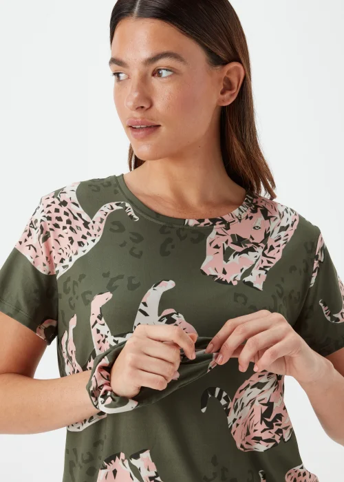 Khaki Leopard Print Short Pyjama & Scrunchie Set - Extra small Image 3