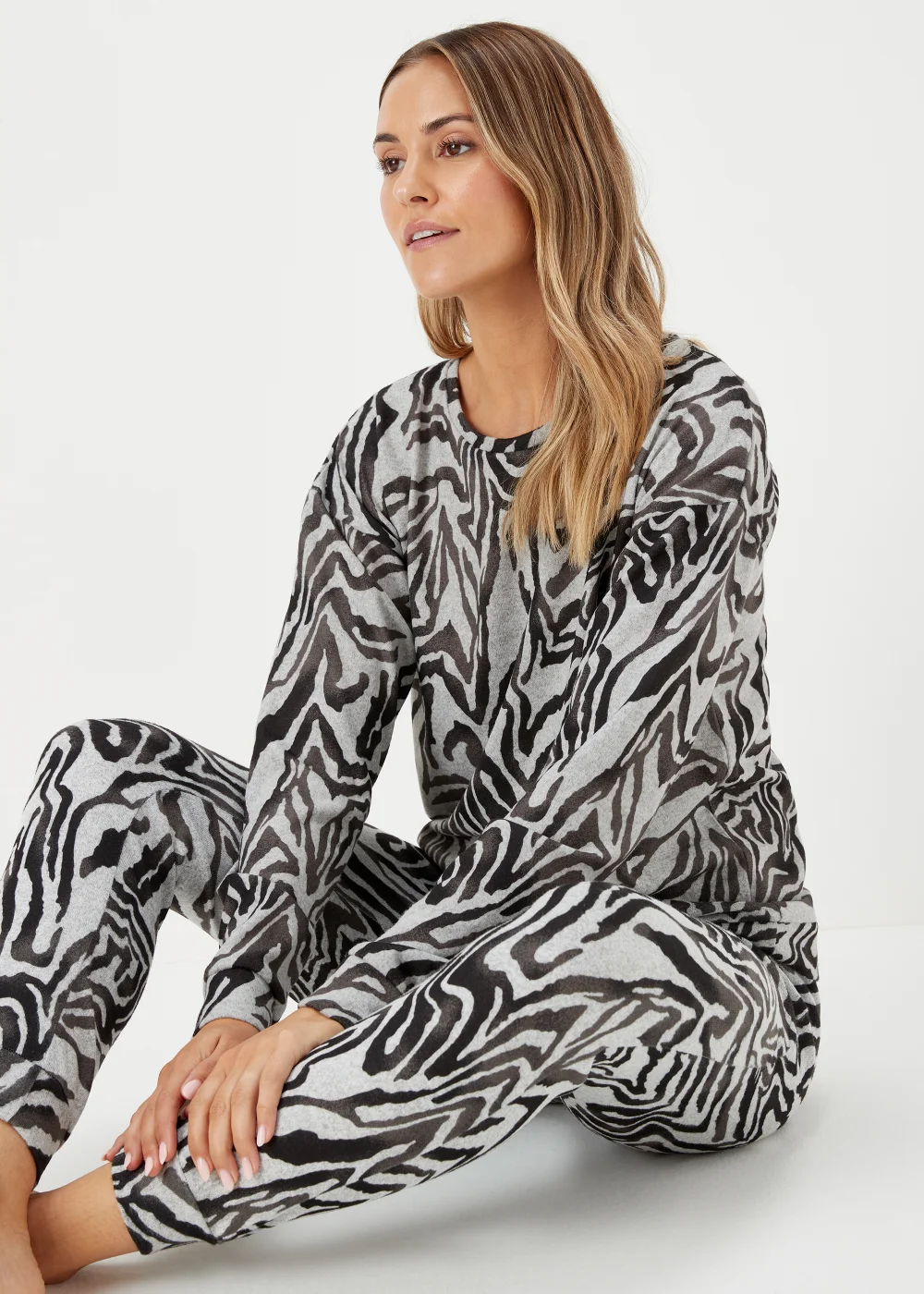 Grey Zebra Print Lounge Top - Small Image 1