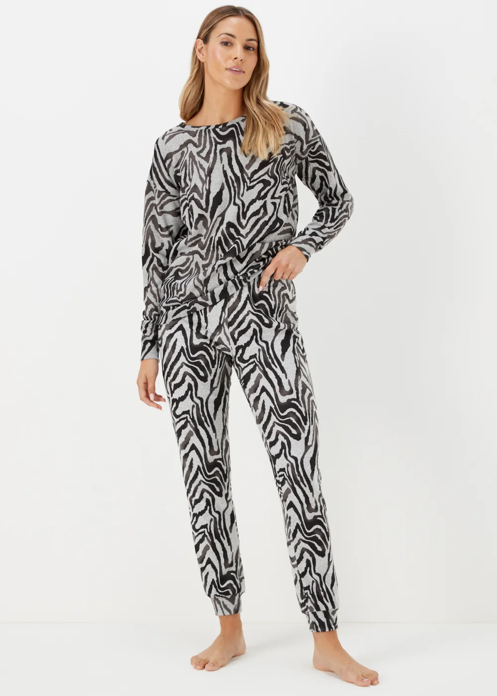 Grey Zebra Print Lounge Top - Small Image 3