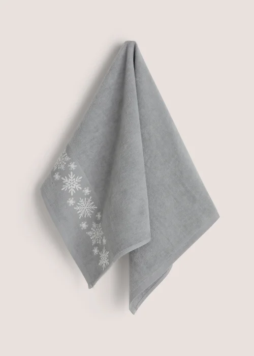 Grey Christmas Snowflake 100% Cotton Hand Towel (45cm x 75cm) - Hand Towel Image 1