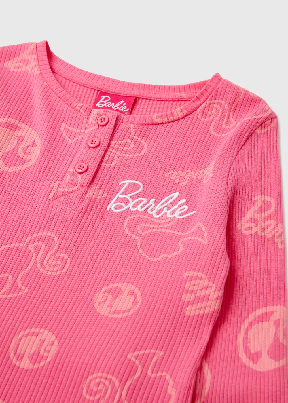 Kids Pink Barbie Print Ribbed Pyjama Set (4-12yrs) - Age 4 Years Image 2
