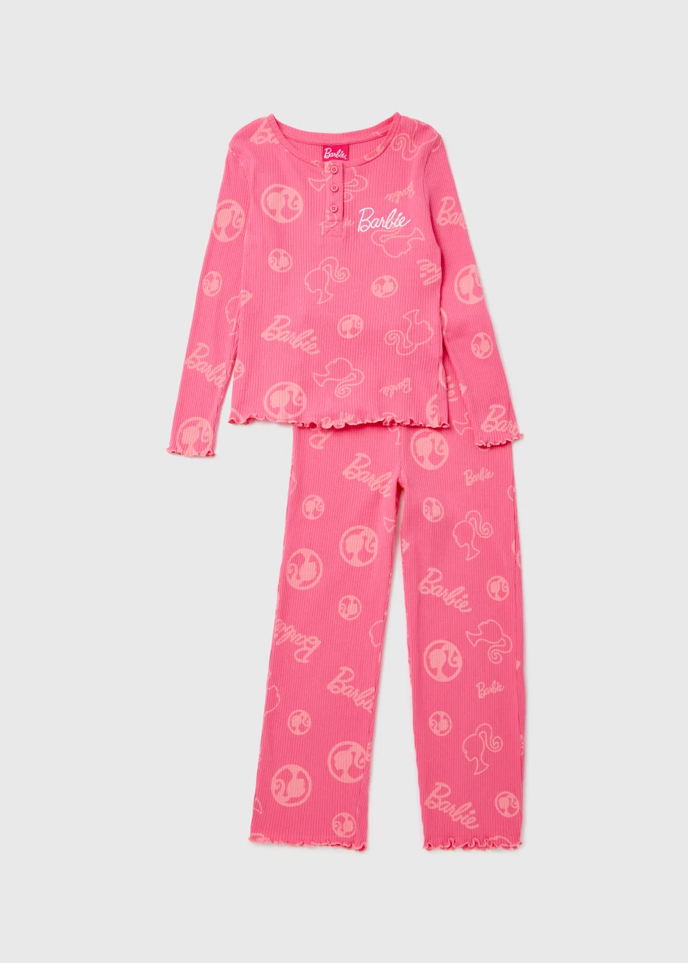 Kids Pink Barbie Print Ribbed Pyjama Set (4-12yrs) - Age 4 Years Image 1